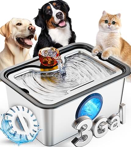 Large Stainless Steel Dog Water Fountain with Filter