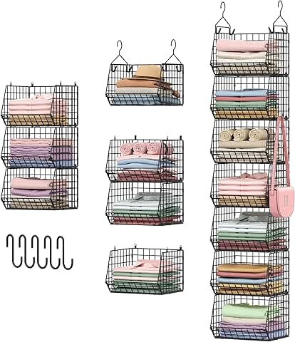 7-Tier Foldable Hanging Closet Organizer with Hooks