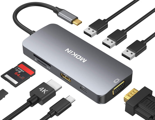 USB C Hub with HDMI VGA SD TF Card Reader and USB 3.0 Ports