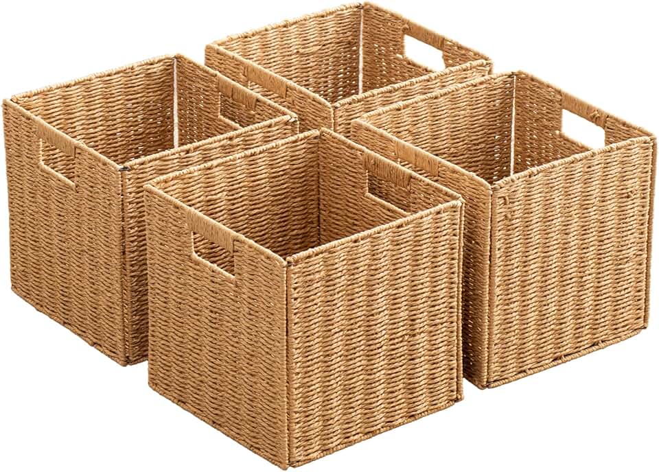 Foldable Handwoven Storage Baskets for Shelves