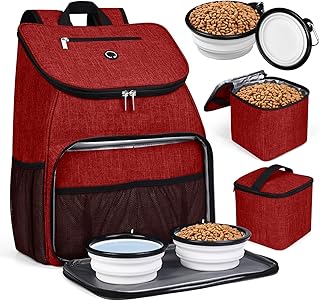 Dog Travel Bag with Collapsible Bowls and Food Baskets