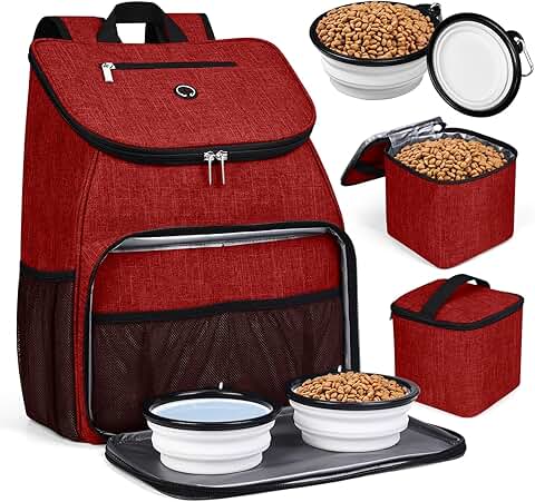 Dog Travel Bag with Collapsible Bowls and Food Baskets