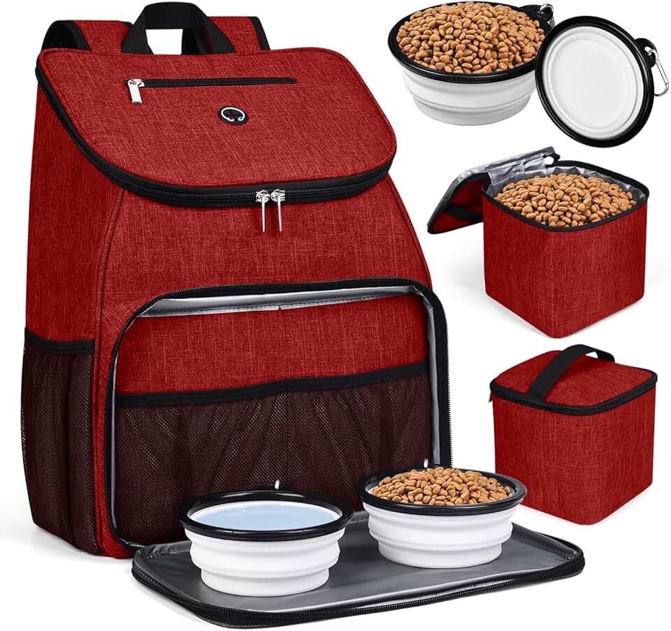 Dog Travel Bag with Collapsible Bowls and Food Baskets