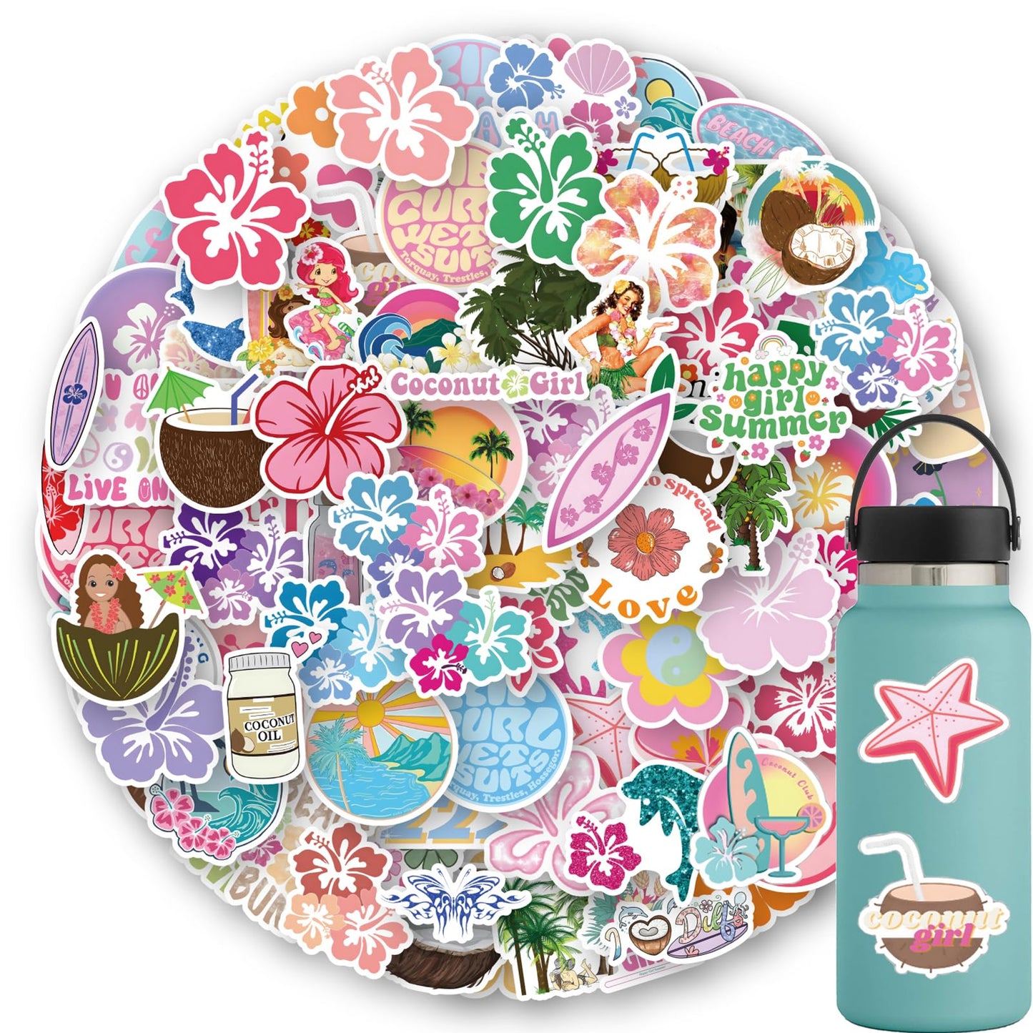 Coconut Girl Cartoon Graffiti Stickers Pack of 100