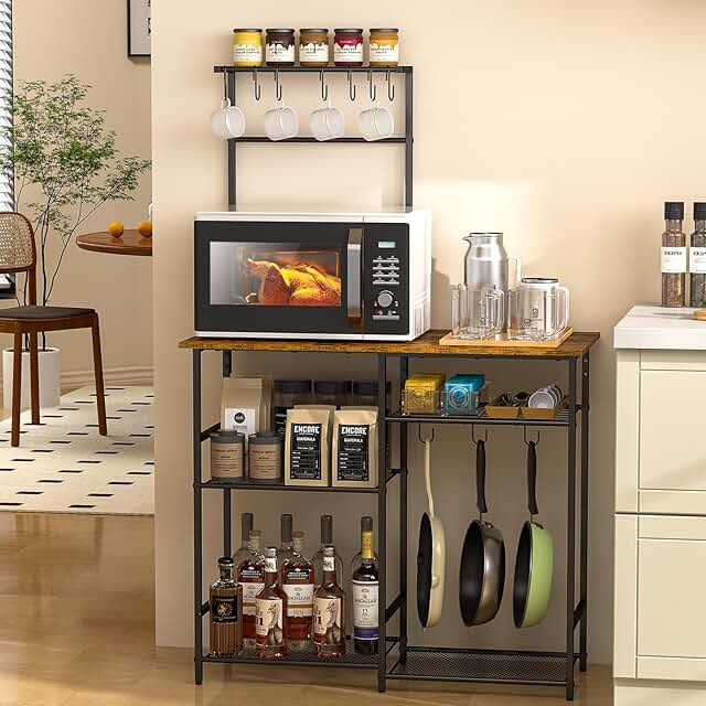 Rustic Brown 6-Tier Kitchen Storage and Coffee Bar
