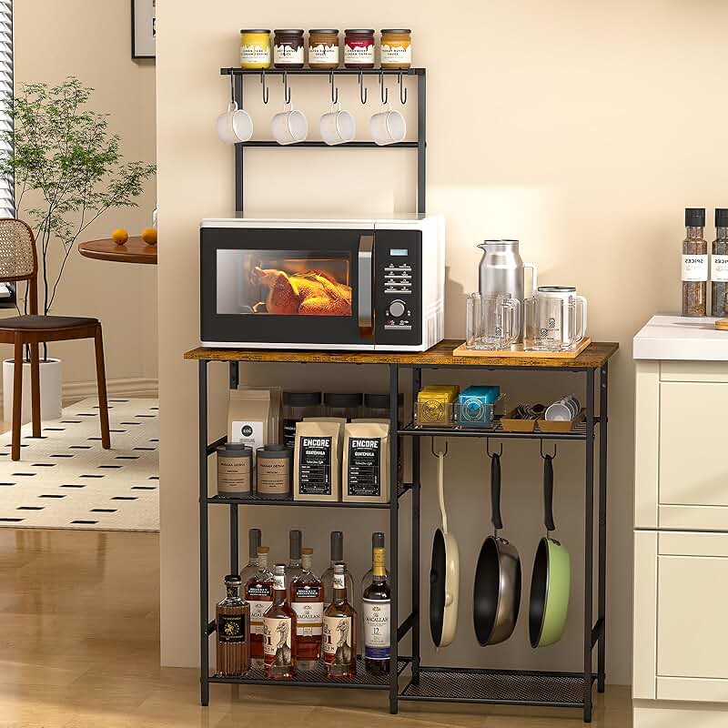 Rustic Brown 6-Tier Kitchen Storage and Coffee Bar
