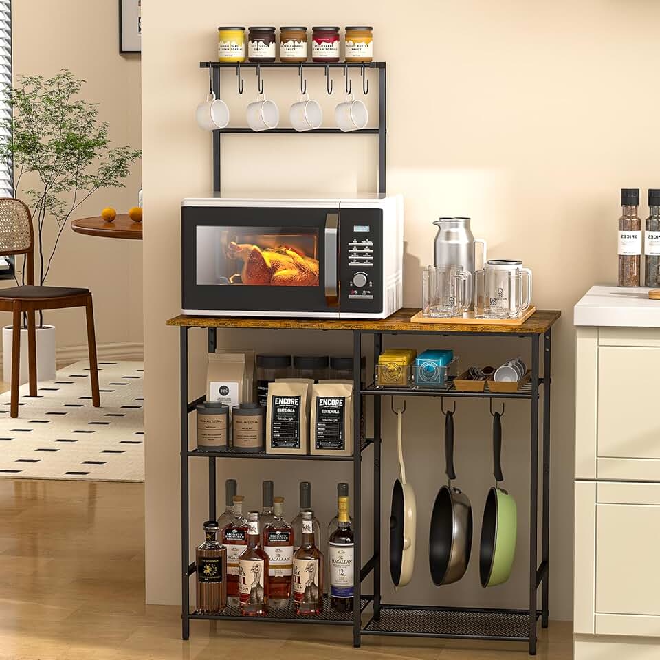 Rustic Brown 6-Tier Kitchen Storage and Coffee Bar
