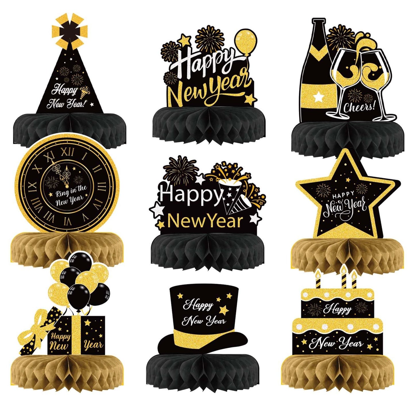 New Years Honeycomb Centerpieces for 2024 Party