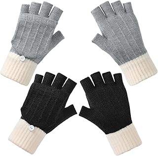 Winter Fingerless Wool Gloves with Flap Cover