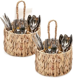 2-Pack Water Hyacinth Utensil Caddies for Countertop and Picnic