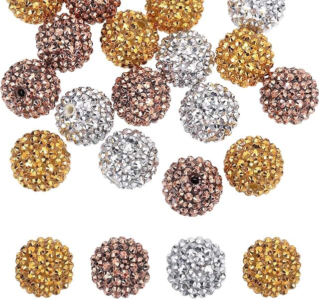 20mm Resin Rhinestone Beads, 30 Pack for Jewelry and Keychains
