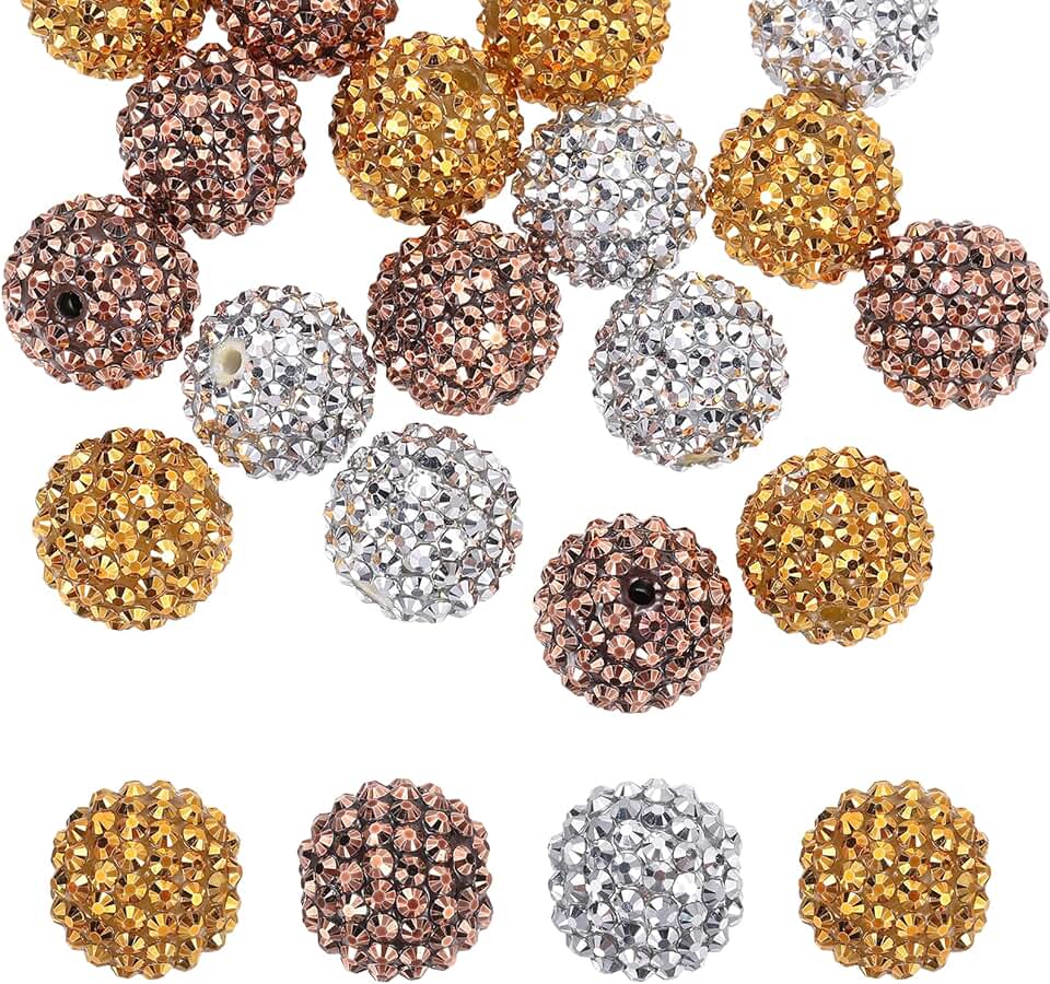 20mm Resin Rhinestone Beads, 30 Pack for Jewelry and Keychains