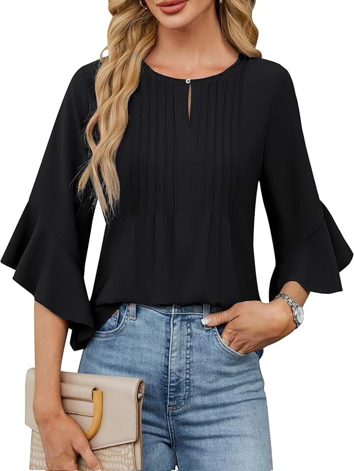 Women's 3/4 Sleeve V-Neck Casual Dressy Tops