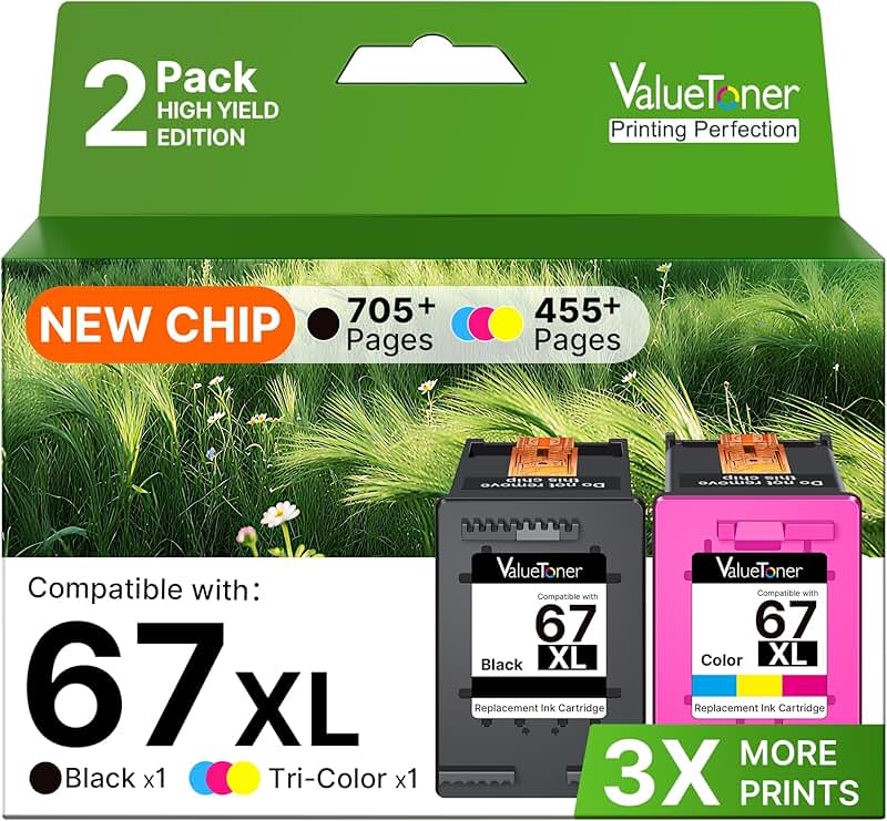 Remanufactured Ink Cartridges for HP 67 Black and Color Pack
