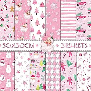 Pink Christmas Craft Paper, 24 Sheets, 12 Designs