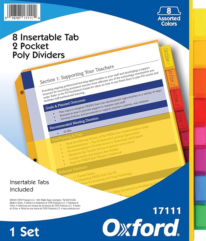 Heavy-Duty 8-Tab Plastic Binder Dividers with Pockets