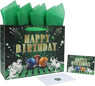 Large Football Birthday Gift Bag with Handles and Accessories