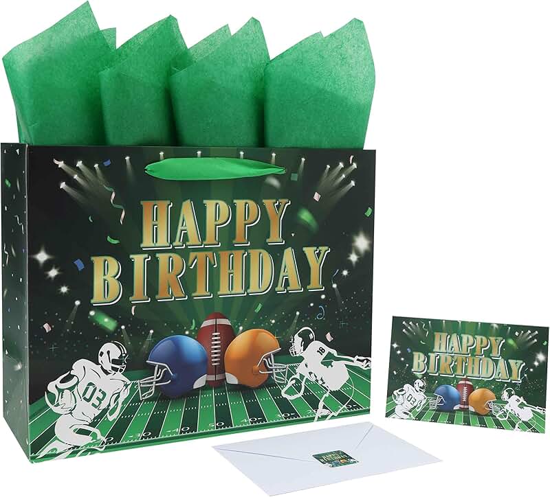 Large Football Birthday Gift Bag with Handles and Accessories