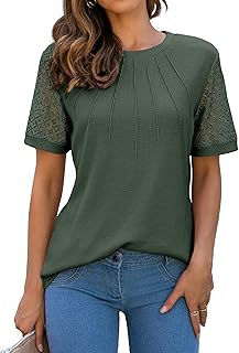 Women's Short Sleeve Waffle Knit Blouses for Summer