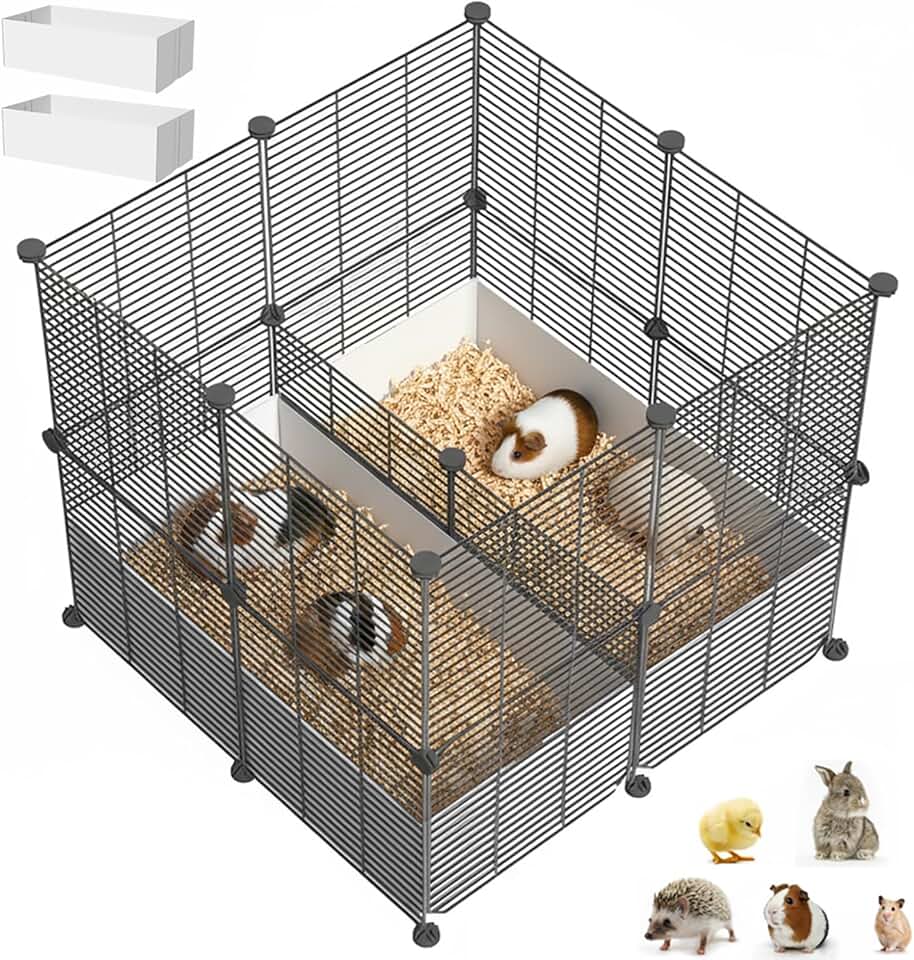 18-Panel Guinea Pig Cage with Waterproof Liner and Dividers