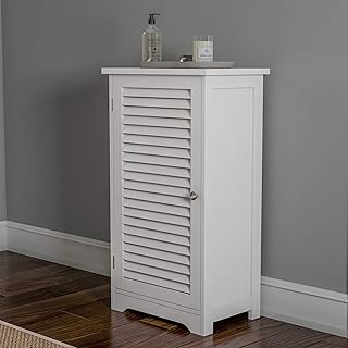 White freestanding bathroom cabinet with adjustable shelf