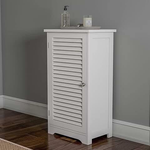 White freestanding bathroom cabinet with adjustable shelf
