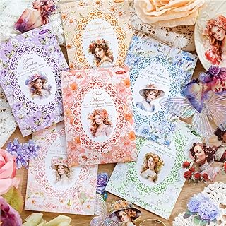 240 Pcs Waterproof Transparent Scrapbook Stickers with Women & Flower Designs