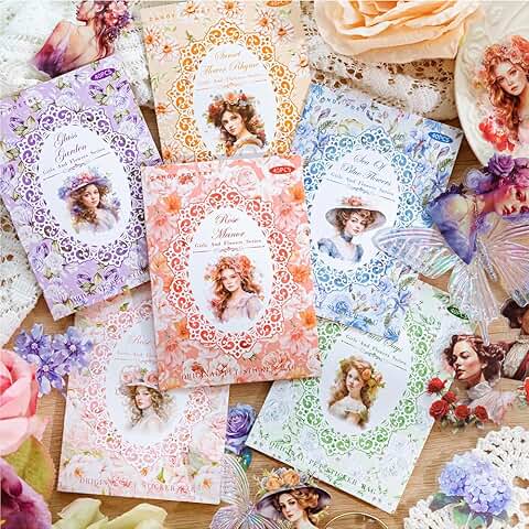 240 Pcs Waterproof Transparent Scrapbook Stickers with Women & Flower Designs