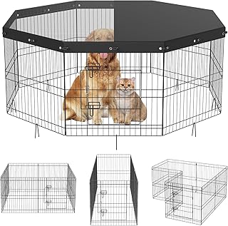 Foldable Metal Dog Playpen with Cover and Door
