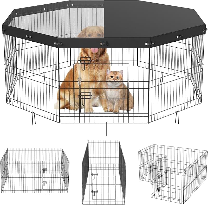 Foldable Metal Dog Playpen with Cover and Door