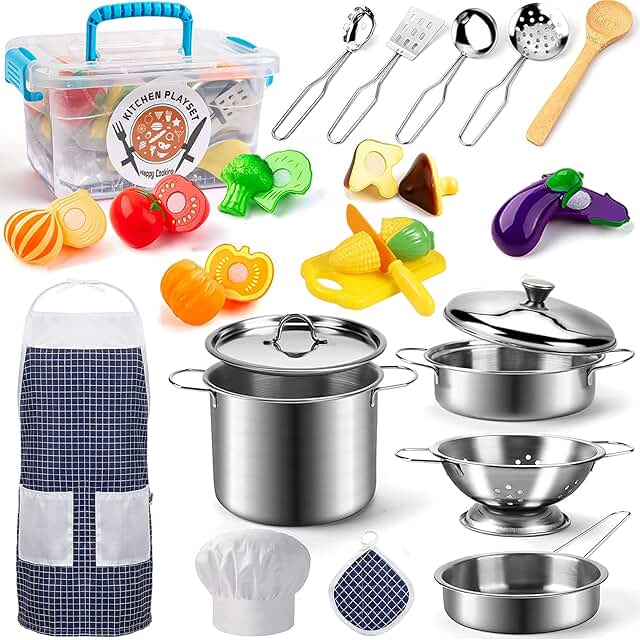 Kids Play Kitchen Set with Utensils and Vegetables