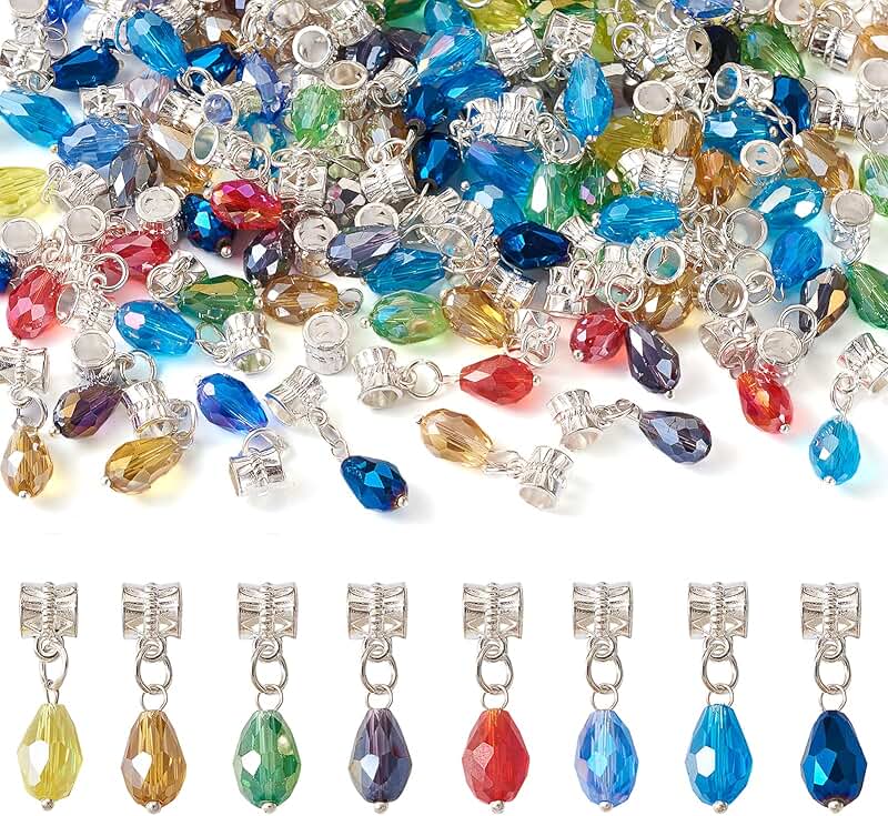 100pcs Glass Drop Beads with Metal Spacers for Jewelry Making