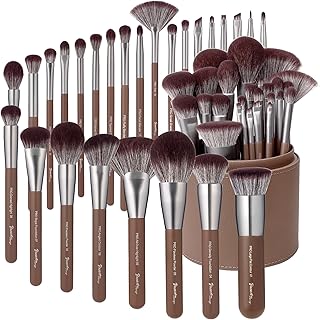 26-piece chocolate-colored makeup brush set with large holder