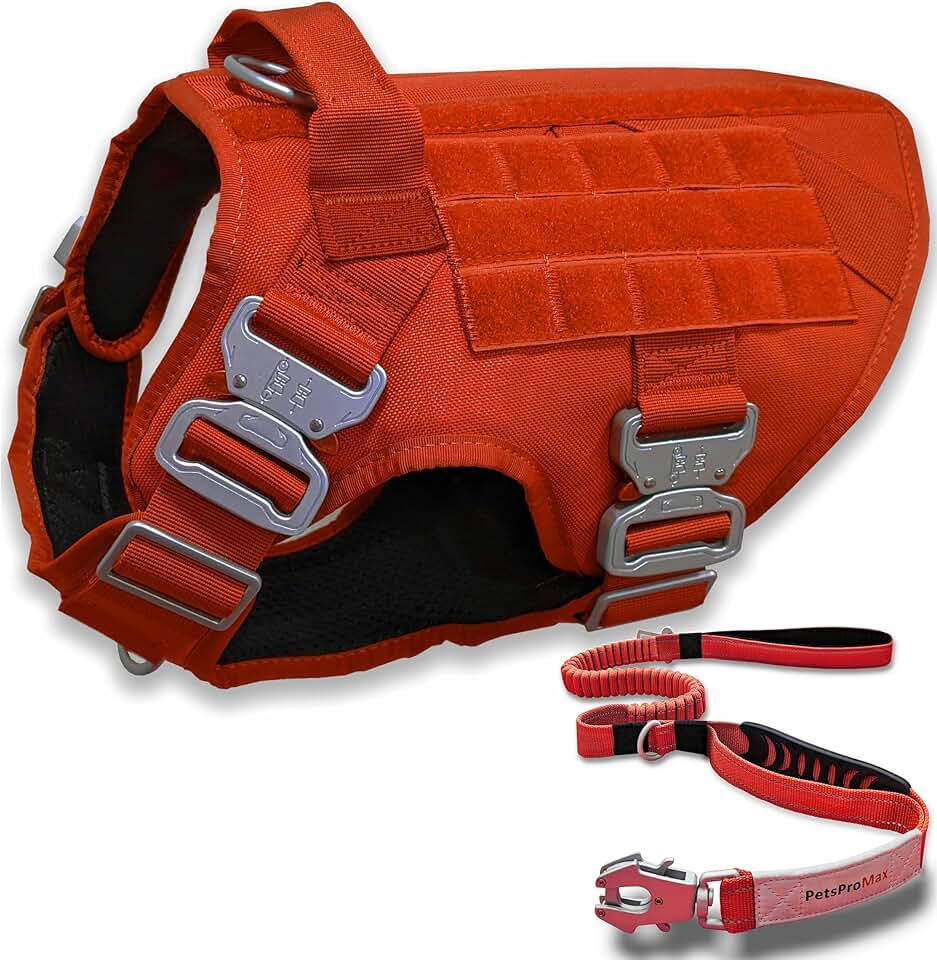 Tactical Dog Harness and Leash Set in Red