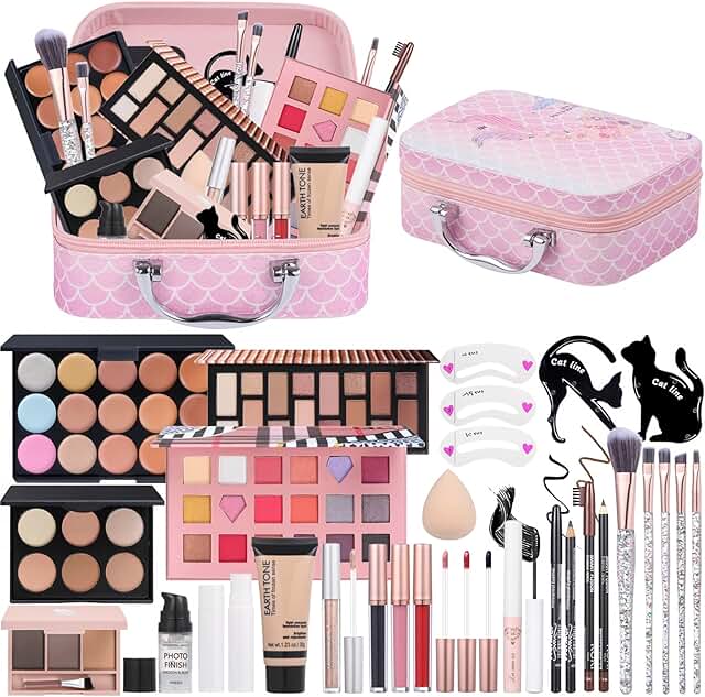 Makeup Kit for Girls and Teens with Eyeshadow, Foundation, and Brushes