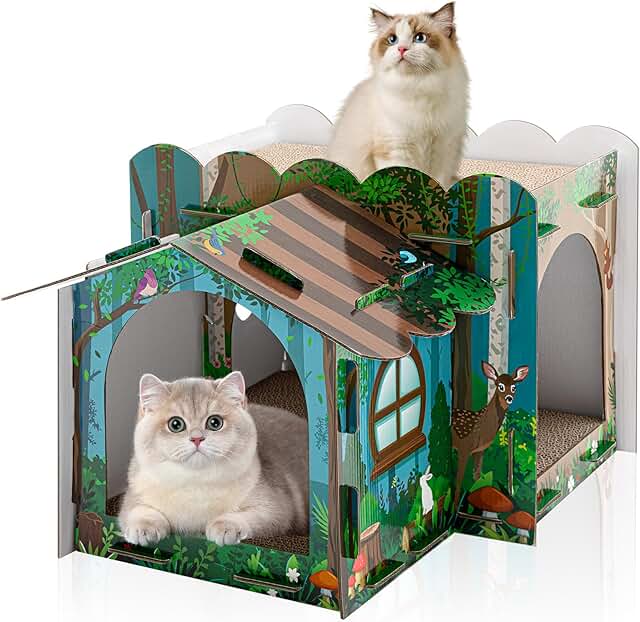 Large Multi-Level Cardboard Cat House with Scratchers