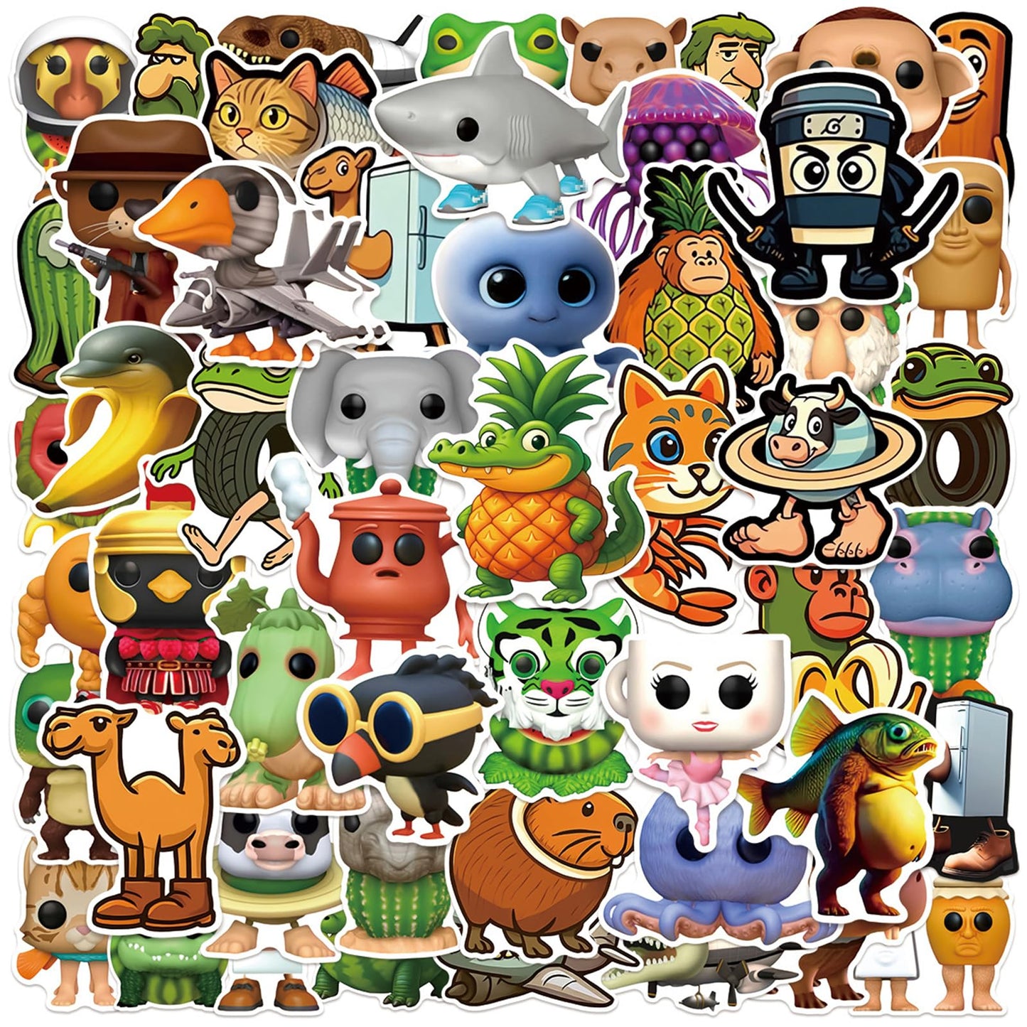 50 Pcs Italian Brainrot Animal Stickers for Water Bottles and More