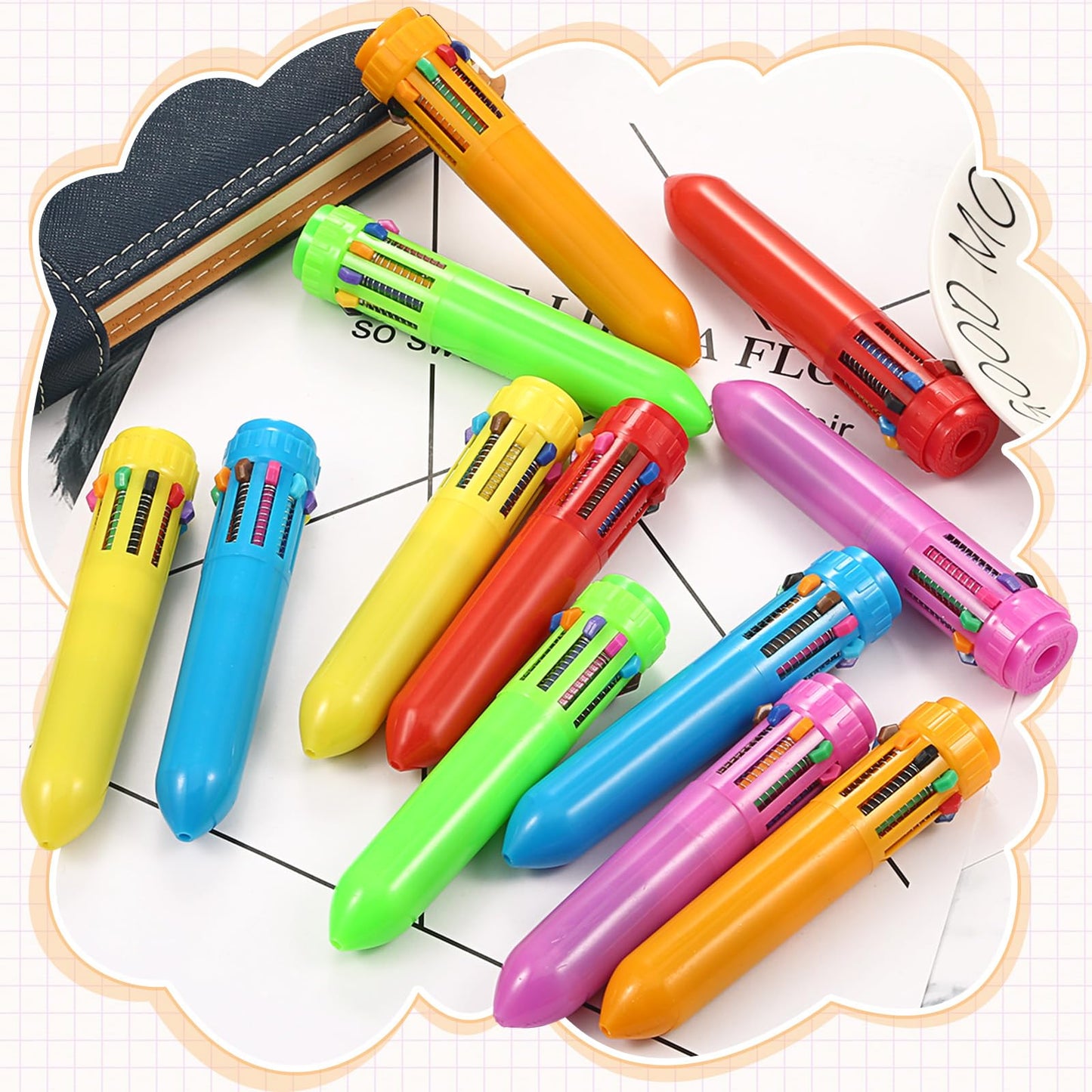 Set of 24 Colorful Retractable Ballpoint Pens