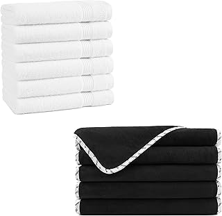 Black and white makeup remover cloths and luxury hand towels