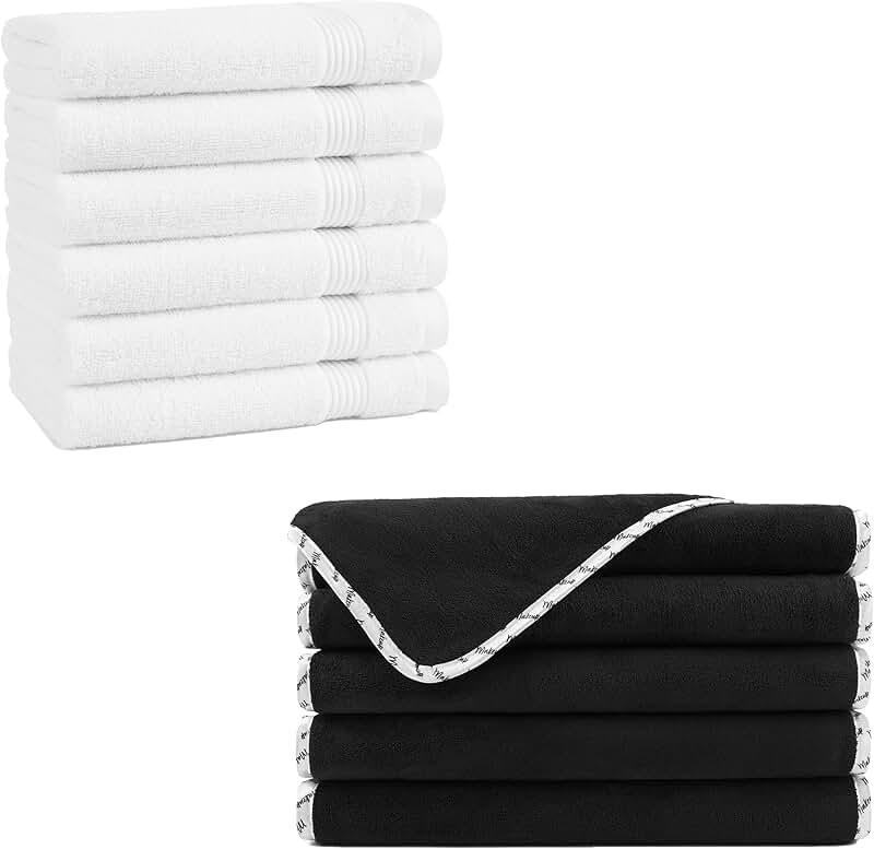 Black and white makeup remover cloths and luxury hand towels
