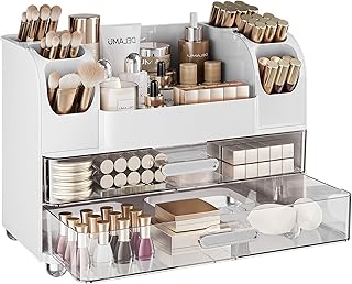 Countertop Makeup Organizer with 6 Brush Holders and 2 Drawers