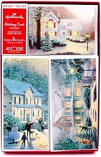 Boxed Christmas Cards with Snowy Houses, 40 Pack