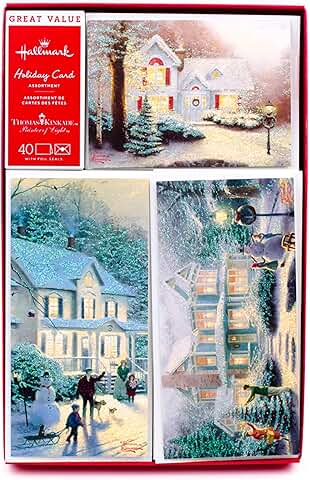 Boxed Christmas Cards with Snowy Houses, 40 Pack
