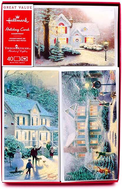 Boxed Christmas Cards with Snowy Houses, 40 Pack
