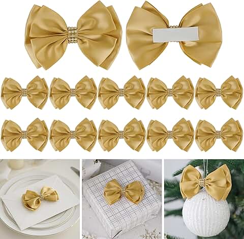 Gold Satin Ribbon Bows, 4-inch, Pack of 12