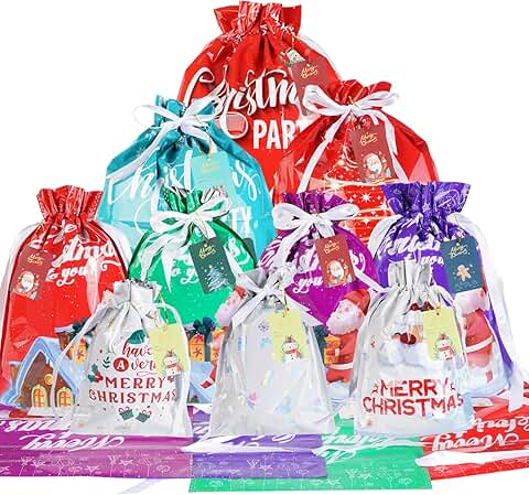 20 Christmas Gift Bags in Various Sizes with Tags