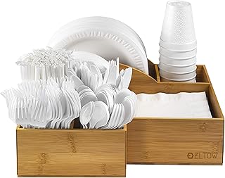 Bamboo Silverware and Plate Organizer for Countertop
