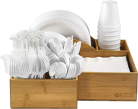 Bamboo Silverware and Plate Organizer for Countertop