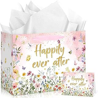 Floral Wedding Gift Bag with Tissue and Card