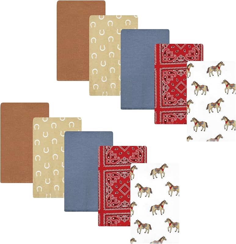 Unisex Baby Cotton Flannel Burp Cloths, Cowboy 10-Pack